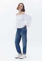 Bayan Beyaz Balon Kollu Bluz