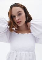 Bayan Beyaz Balon Kollu Bluz