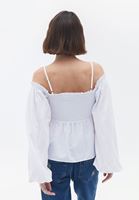 Bayan Beyaz Balon Kollu Bluz