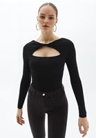 Bayan Siyah Cut-Out Detaylı Triko Kazak