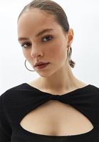 Bayan Siyah Cut-Out Detaylı Triko Kazak