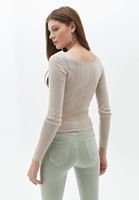 Bayan Bej Cut-Out Detaylı Triko Kazak