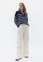 Bayan Çok Renkli Fermuarlı Çizgili Kazak