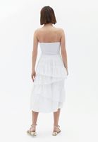 Bayan Krem Yüksek Bel Fırfırlı Midi Etek