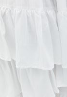 Bayan Krem Yüksek Bel Fırfırlı Midi Etek