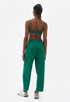 Bayan Yeşil Keten Karışımlı Baggy-Fit Pantolon