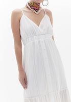 Bayan Krem İnce Askılı Loose-Fit Elbise