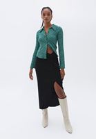 Bayan Siyah Yırtmaçlı Midi Etek