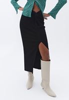 Bayan Siyah Yırtmaçlı Midi Etek