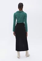 Bayan Siyah Yırtmaçlı Midi Etek