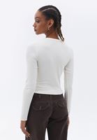 Bayan Krem Dantel Detaylı Crop Tişört