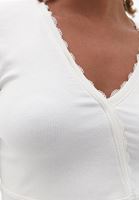 Bayan Krem Dantel Detaylı Crop Tişört