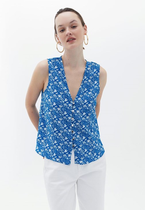 Çok Renkli Düğme Detaylı Bluz