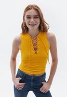 Bayan Sarı Bağcıklı Crop Atlet