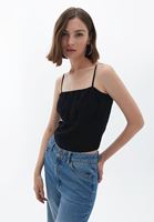 Bayan Siyah İnce Askılı Crop Atlet