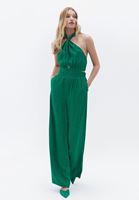Bayan Yeşil Kruvaze Yaka Wide-Leg Tulum
