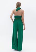 Bayan Yeşil Kruvaze Yaka Wide-Leg Tulum