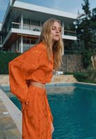 Women Orange Loose Fit Crop Shirt