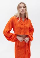 Women Orange Loose Fit Crop Shirt