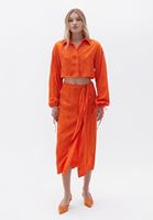 Women Orange Loose Fit Crop Shirt
