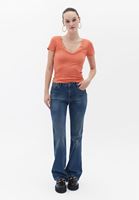 Bayan Turuncu Dantel Detaylı Tişört