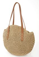 Bayan Bej Yuvarlak Hasır Çanta