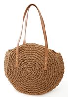 Bayan Bej Yuvarlak Hasır Çanta