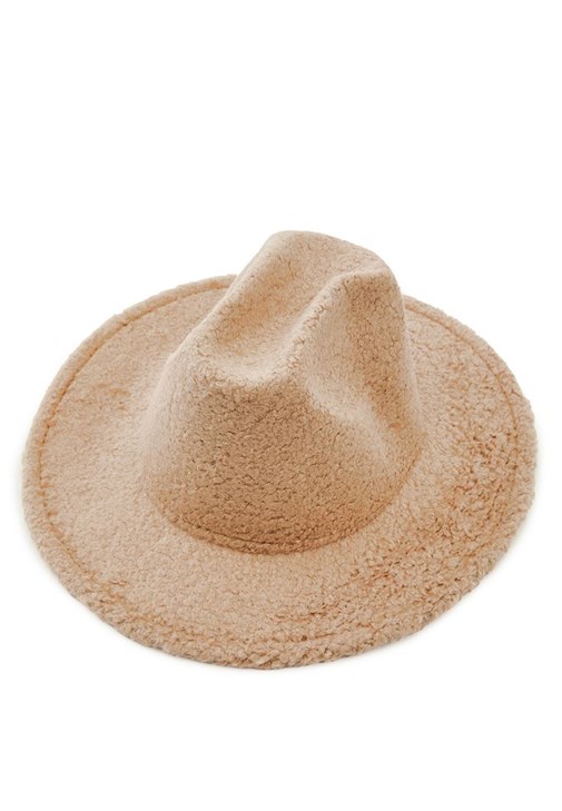 Bej Peluş Fötr Şapka