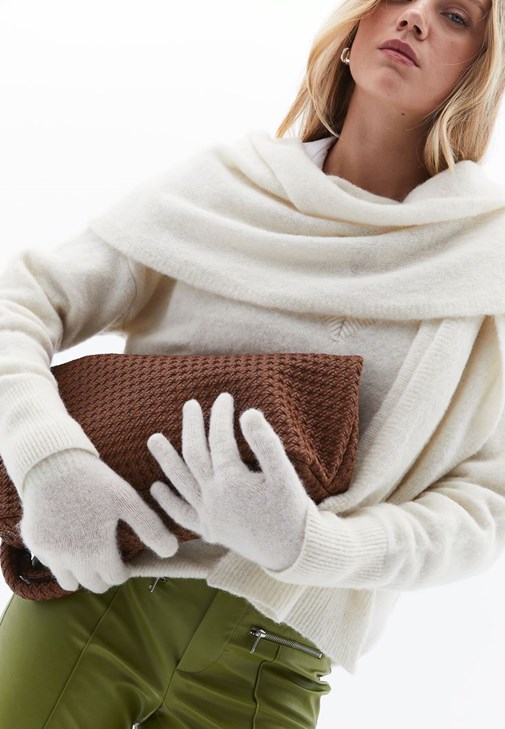 Krem Yün Karışımlı Eldiven