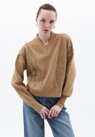 Bayan Kahverengi Dantel Detaylı Kazak