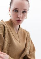 Bayan Kahverengi Dantel Detaylı Kazak