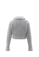 Women Light Grey Wool Blended Crop Cardigan