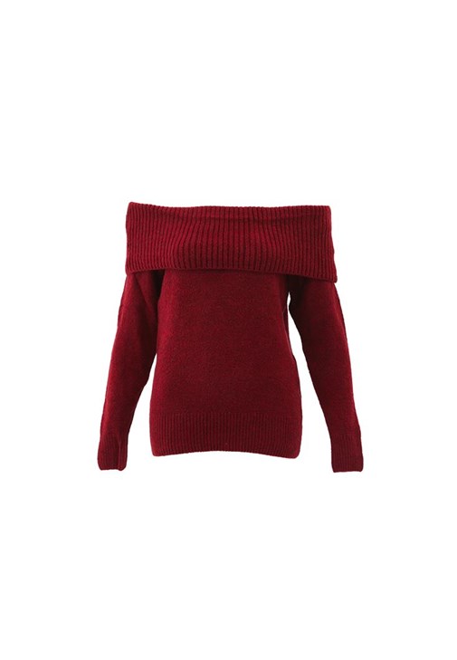 Kayık Yaka Kazak ve Wide-Leg Pantolon Kombini