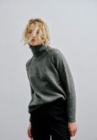 Women Charcoal Grey Wool Blended Turtle Neck Sweater