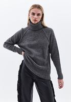 Women Charcoal Grey Wool Blended Turtle Neck Sweater
