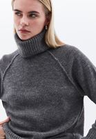 Women Charcoal Grey Wool Blended Turtle Neck Sweater