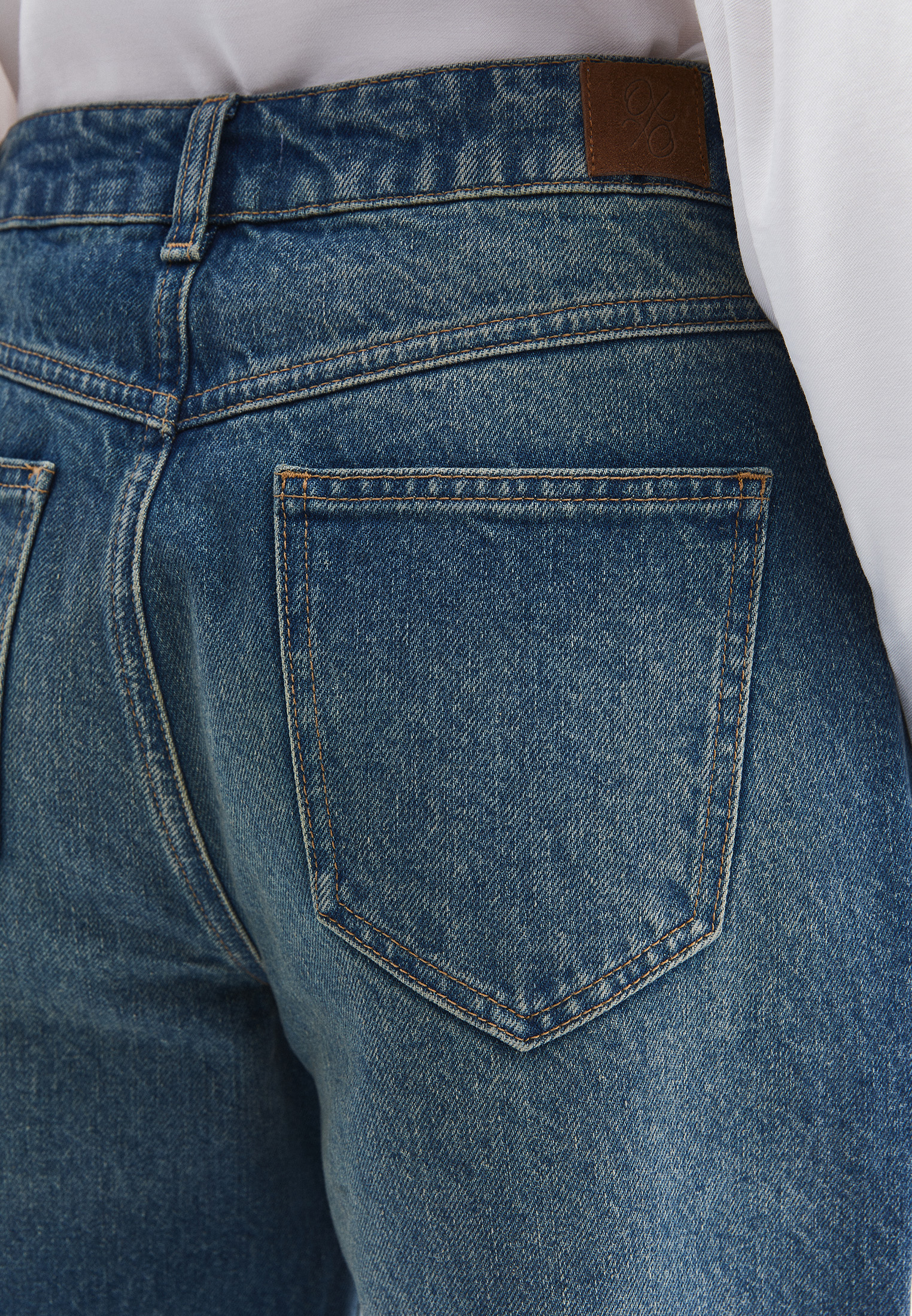 Mavi Yüksek Bel Straight-Fit Pantolon