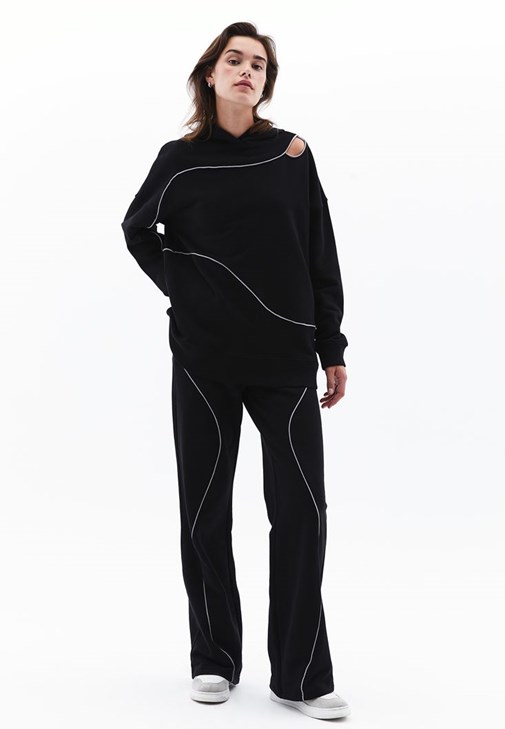 Siyah Yüksek Bel Wide-Leg Pantolon