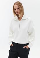 Bayan Krem Fermuar Detaylı Sweatshirt