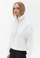 Bayan Krem Fermuar Detaylı Sweatshirt