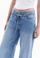 Bayan Mavi Orta Bel Wide-Leg Denim Pantolon