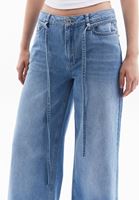 Bayan Mavi Orta Bel Wide-Leg Denim Pantolon