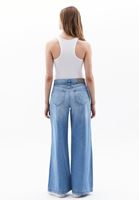 Bayan Mavi Orta Bel Wide-Leg Denim Pantolon