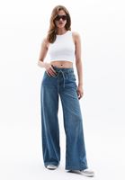Bayan Mavi Orta Bel Wide-Leg Denim Pantolon