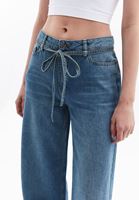 Bayan Mavi Orta Bel Wide-Leg Denim Pantolon
