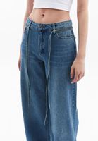 Bayan Mavi Orta Bel Wide-Leg Denim Pantolon