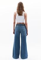 Bayan Mavi Orta Bel Wide-Leg Denim Pantolon