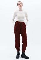 Bayan Bordo Orta Bel Kadife Jogger Pantolon