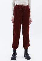 Bayan Bordo Orta Bel Kadife Jogger Pantolon
