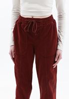 Bayan Bordo Orta Bel Kadife Jogger Pantolon